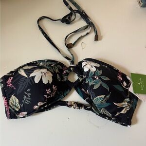 NWT Kate Spade $142 Playa Carmen Bandeau Halter top Swimsuit L black